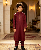 CCY 2026 Thobe arabe pour enfants du Moyen-Orient avec pantalon, design Palestine, col montant, vêtements musulmans islamiques, ensemble de robes pour garçons