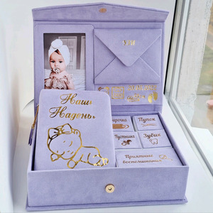 Scatola per album di foto di matrimonio scritta per trasferimento di calore in oro copertura per <span class=keywords><strong>scarpe</strong></span> scatola di ricordi di gioielli per bambini in velluto scatola ricordo - Product Image 1