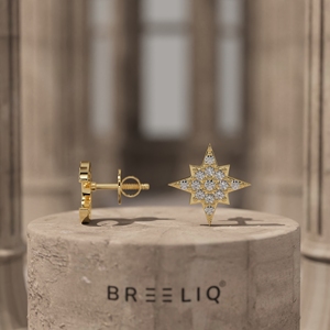 Boucles d'oreilles clous en or massif 14 carats avec étoile et lune, diamants de laboratoire, design pavé céleste, bijoux fins pour femme, cadeau élégant - Product Image 1