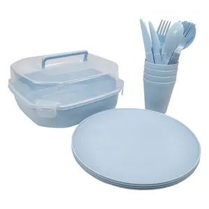 Оптовая цена, Экологичная посуда, пластиковая тарелка для посуды, набор ложек для посуды, набор 21 шт. с крышкой