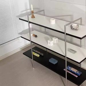 <b>Modern</b> Multi-Layered Stainless Steel Floor Standing Storage Unit Open Back Design Bookshelf Style Display <b>Shelves</b> for Living - Product Image 6