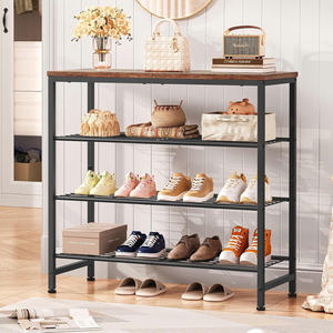 4-Tier <strong>Shoe</strong> <strong>Rack</strong>, Industrial Metal <strong>Shoe</strong> Shelf with Wooden Top, Holds 9-12 Pairs, <strong>Rustic</strong> Brown - Product Image 5