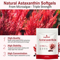 Complément d'astaxanthine dérivé de microalgues, gélules antioxydantes de 12 mg, favorise la santé de la peau et l'équilibre cellulaire à long terme