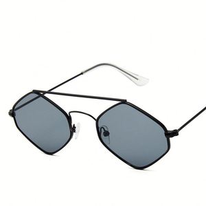 Lunettes de soleil rétro carrées polygonales pour hommes avec logo personnalisé, protection UV400, monture métallique fine pour femmes - Product Image 3