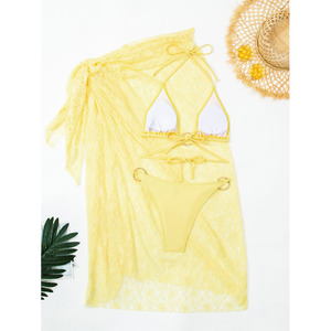 Conjunto de Bikini de 3 Piezas Color Crema Amarillo, Encaje, Sexy y Lindo, Traje de Baño de Lujo Transparente de Alta Calidad, Directo de Fábrica, 2026 - Product Image 3