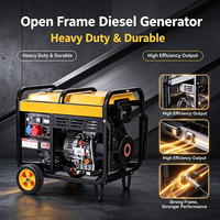 Vente directe usine – Générateur diesel 6 kW à cadre ouvert, monocylindre, refroidi par air, monophasé et triphasé, mobile et portable pour la maison
