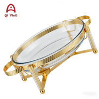 Offre Spéciale – Plat de Réchaud de Luxe 3L en Verre Doré et Acier Inoxydable pour Buffet, Chauffe-Plats Suspendu pour Traiteur