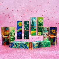 EN STOCK SANS QUANTITÉ MINIMALE DE COMMANDE Vente en gros Étui à rouge à lèvres carré magnétique vintage Van Gogh en relief, nouvelle arrivée, impression à l'huile, 3 motifs imprimés