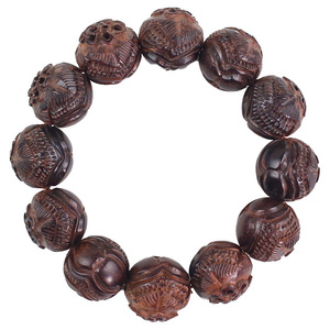 Bracelet en bois de rose indien sculpté en lotus, 18 mm 15 mm, bijoux religieux unisexes, bracelet à perles - Product Image 5