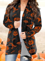Cardigan en tricot à manches longues pour femme grande taille, style vintage, imprimé citrouille créatif Halloween, ouvert sur le devant