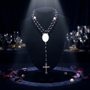 OEM ODM Maßgefertigte Günstige China Großhandel Bild-Kreuz Damen Perlen Edelstahl Schwarz Sublimations-Rosenkranz Halskette Schmuck Perlen - Product Image 6