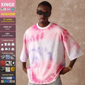T-shirt Homme Col Rond Coupe Boxy Courte Épaules Tombantes Manches Courtes Tie-Dye Style Hip-Hop Urbain Coupe Oversize Personnalisée pour l'Été - Product Image 1