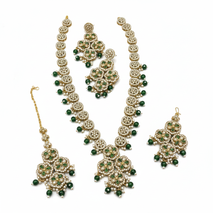 Vintage <b>Gold</b> Plated Imitation Jewelry <b>Set</b> Long Mala Bridal Engagement Anniversary Necklace Earrings Maang Tikka Parties Copper - Product Image 2