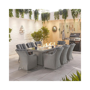 Yasn 8 ghế nội thất sân vườn ngoài trời mây bàn ăn thiết lập với hình chữ nhật firepit bảng - Product Image 1