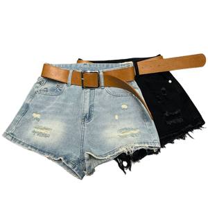 Shorts en <span class=keywords><strong>jean</strong></span> évasés délavés et effilochés style rétro 2026 pour <span class=keywords><strong>femme</strong></span>, en coton épais - Product Image 5