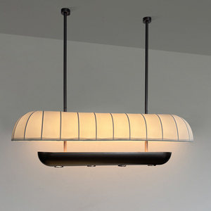 Lámpara colgante larga estilo Wabi Sabi con tela color crema para restaurante, salón de té, bar, hotel, casa de huéspedes, LED E27, tres cabezas. - Product Image 2