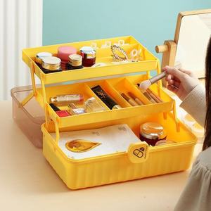 Multi Layer Cosmetic Storage <b>Box</b> With Lid And Compartments Foldable Desktop Organizer For <b>Makeup</b> Medicine Cabinet Use - Product Image 1