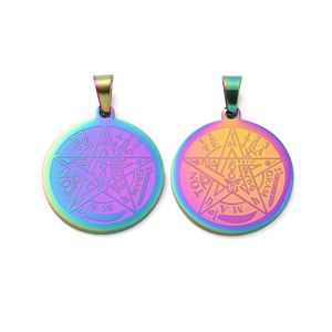 Pandahall 20 Pcs Religion 201 Stainless Steel Pendants with <strong>Snap</strong> <strong>on</strong> Bails Tetragrammaton Pentagram Wiccan Pendant - Product Image 6