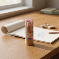Ensemble de 12 crayons de couleur en bois naturel, crayons d'art portables dans un tube en kraft avec taille-crayon pour le dessin scolaire