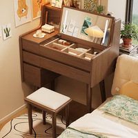 Table de maquillage moderne à plateau rabattable avec miroir LED et tiroirs de rangement pour petite chambre, ensemble coiffeuse intégré avec tabouret