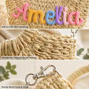 Bolsa de Paja para Regalos de Propuesta de Dama de Honor, Bolso de Playa Personalizado con Nombre para Despedida de Soltera, Cesta Tejida Cruzada - Product Image 3