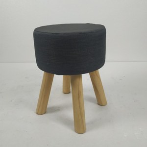 Repose-pieds rond en bois à 4 jambes, avec couverture en tissu de lin, pour le printemps - Product Image 3