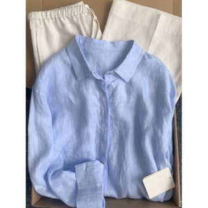 <span class=keywords><strong>Camicia</strong></span> di <span class=keywords><strong>lino</strong></span> 100% per le donne camicie estive traspiranti con bottoni a maniche lunghe - Product Image 5