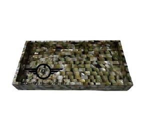 Venta al por mayor calidad artesanías madre perla incrustaciones madera MDF Bandejas para servir cocina hoteles y restaurantes para hogares en la India - Product Image 3