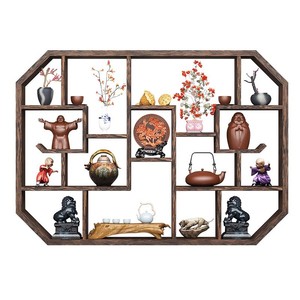 <b>Wall</b> <b>Mounted</b> Solid Wood Chinese Style Irregular <b>Shelf</b> Multi Compartment Decorative Storage Display Rack For Living Room - Product Image 4
