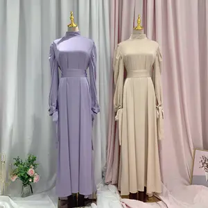 S-2XL мягкое атласное платье в европейском и американском дубайском стиле, атласное платье высокой плотности, мусульманское платье с круглым вырезом