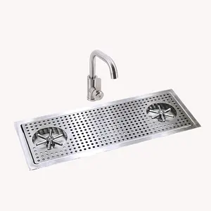 Wastafel dapur stainless steel, wastafel dapur stainless steel 304 dengan keran suhu ganda, konter bar kustom, cangkir kaca bar komersial