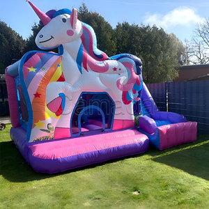 Castello Gonfiabile per Bambini da Esterno, Trampolino Arcobaleno con Scivolo, Combo Gonfiabile a Forma di Unicorno, Città del Divertimento - Product Image 6