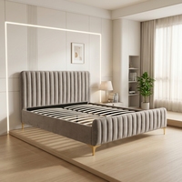 Sommier de lit moderne en tissu velours assemblé avec cadre en fer et tête de lit intégrée, base de matelas rembourrée