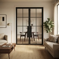Ventana de Acero Estilo Francés con Marco de Hierro Forjado y Rejilla de Acero, Doble Acristalamiento, Arco, para el Hogar