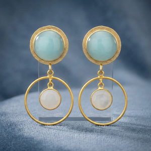 Pendientes Colgantes Étnicos de Piedra Lunar Chapados en Oro Azul Claro para Regalos de Boda, Compromiso y Fiesta - Product Image 3