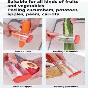 Éplucheur de légumes et trancheur de fruits avec récipient, lame en acier inoxydable pour éplucher manuellement <span class=keywords><strong>les</strong></span> légumes, <span class=keywords><strong>les</strong></span> pommes, <span class=keywords><strong>les</strong></span> carottes, <span class=keywords><strong>les</strong></span> pommes de terre - Product Image 5