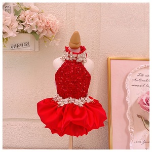 Robe de princesse rouge à paillettes pour petits chiens, Bichon Frise, Yorkshire Terrier, tenue de mariage pour animaux de compagnie, jupe en polyester pour toutes les saisons - Product Image 1
