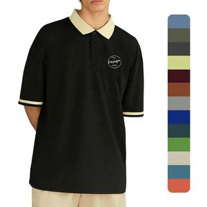 Vente en gros de polo ample uni 100 coton respirant col rabattu chemise patchwork bicolore pour homme - Product Image 1