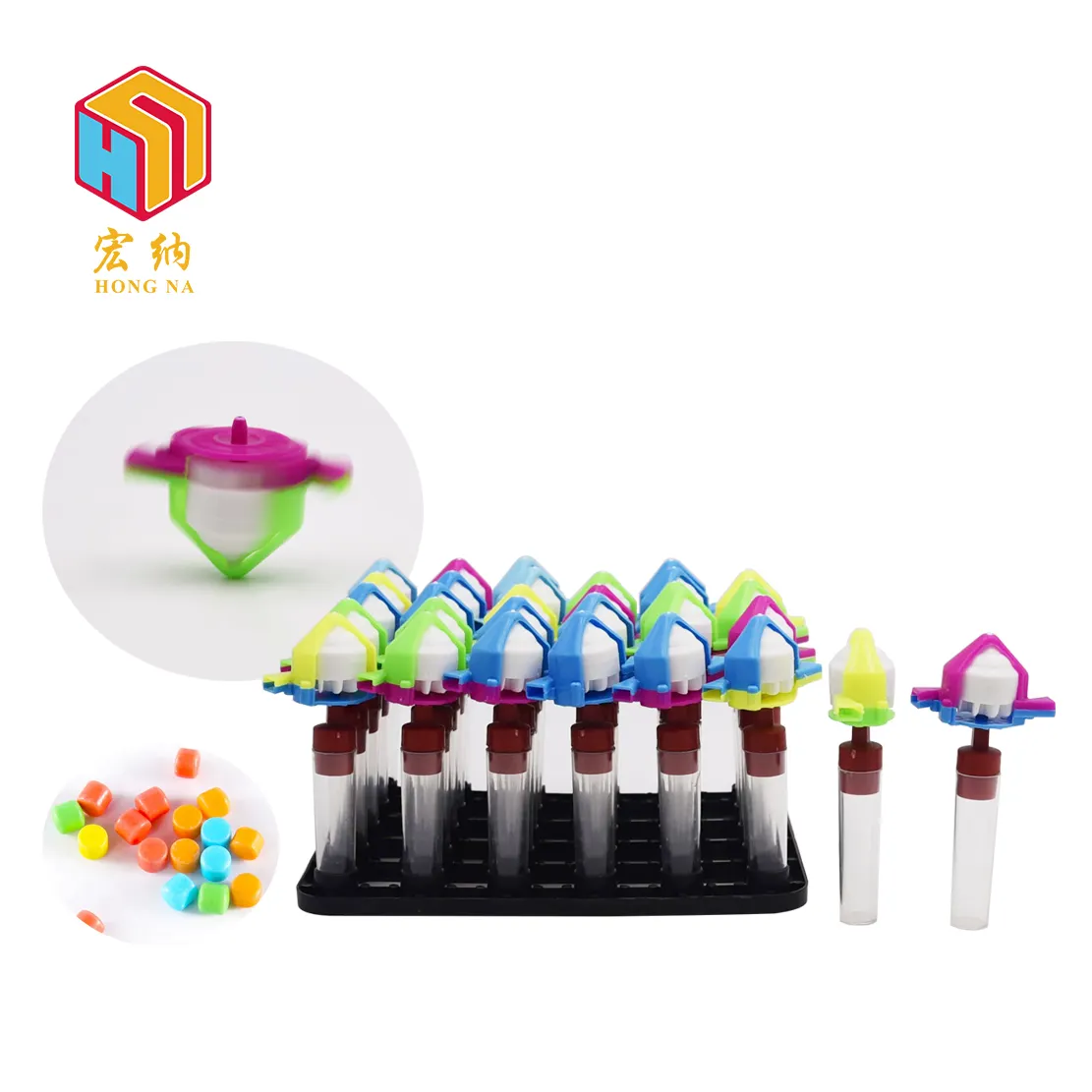 custom multifunctional plastic mini kids whistle candy creative spinning top toy halloween candy