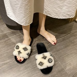 Luxury Designer Style Faux Fur Slippers Women Fluffy Open Toe Slides Patterned Plush House <strong>Shoes</strong> <strong>Indoor</strong> Outdoor Wholesale - Product Image 2