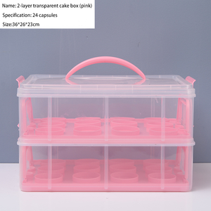 CUPP01 Caja de almacenamiento de plástico moderna de 2-4 capas para cupcakes Caja de embalaje portátil de mano para cupcakes Caja de almacenamiento de postres sellada de plástico - Product Image 3