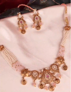 Silver Traditional Necklace <b>Set</b> for Women Pink Stone <b>Beaded</b> Design Bridal Jewelry Elegant Ethnic Wedding Wear <b>Set</b> - Product Image 4