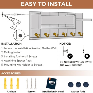 Porta Llaves <span class=keywords><strong>de</strong></span> <span class=keywords><strong>Pared</strong></span> <span class=keywords><strong>de</strong></span> Madera, Diseño Cuadrado Moderno, Multifuncional para Sala <span class=keywords><strong>de</strong></span> Estar - Product Image 5