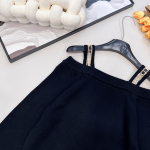 Suéter de punto con hombros descubiertos y tirantes de diamantes de imitación para mujer, de manga larga, ideal para fiestas y eventos nocturnos. - Product Image 3