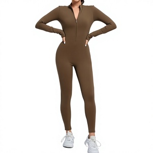 Combinaisons moulantes décontractées à manches longues pour femmes, combinaisons à col roulé mi-zippées de haute qualité pour femmes - Product Image 1