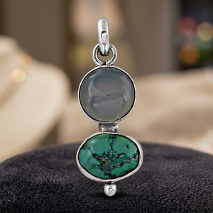 Pendentif Bohème en Pierre Turquoise Plaqué Argent Style Vintage Bijou Unisexe Cadeau du Rajasthan - Product Image 3