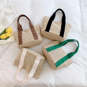 Sac de plage tissé en paille pour <span class=keywords><strong>femme</strong></span>, grande capacité, couleur unie, fermeture ouverte, à porter à l'épaule ou sous le bras, collection été 2026 KH - Product Image 2