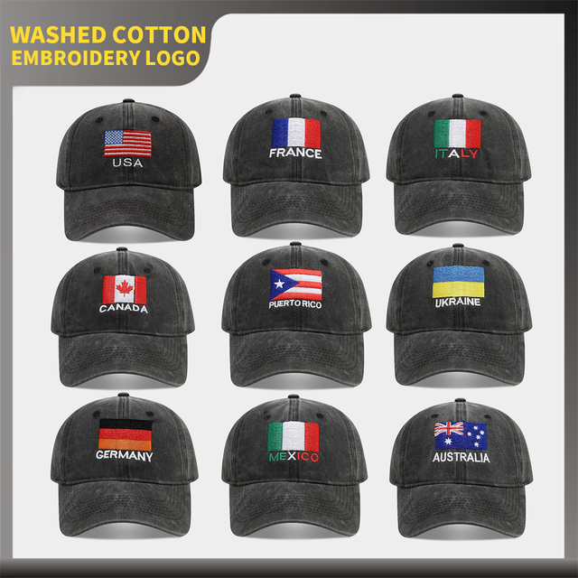 2026 Soccer Fan Flag Baseball Cap Embroidery Unisex Wholesale Washed Cotton 6 Panel Unstructured Embroidered Dad Hat