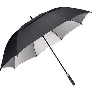 双层透气高尔夫伞自动全纤维直骨防风防晒银胶超大伞