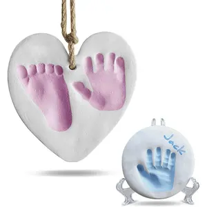 Özel kişiselleştirilmiş yenidoğan bebek hediye DIY kil Handprint ve ayak izi kiti